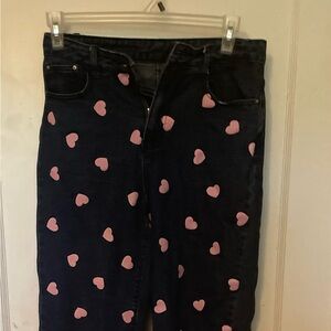 SHEIN Black and Pink Heart Boot Cut Jeans